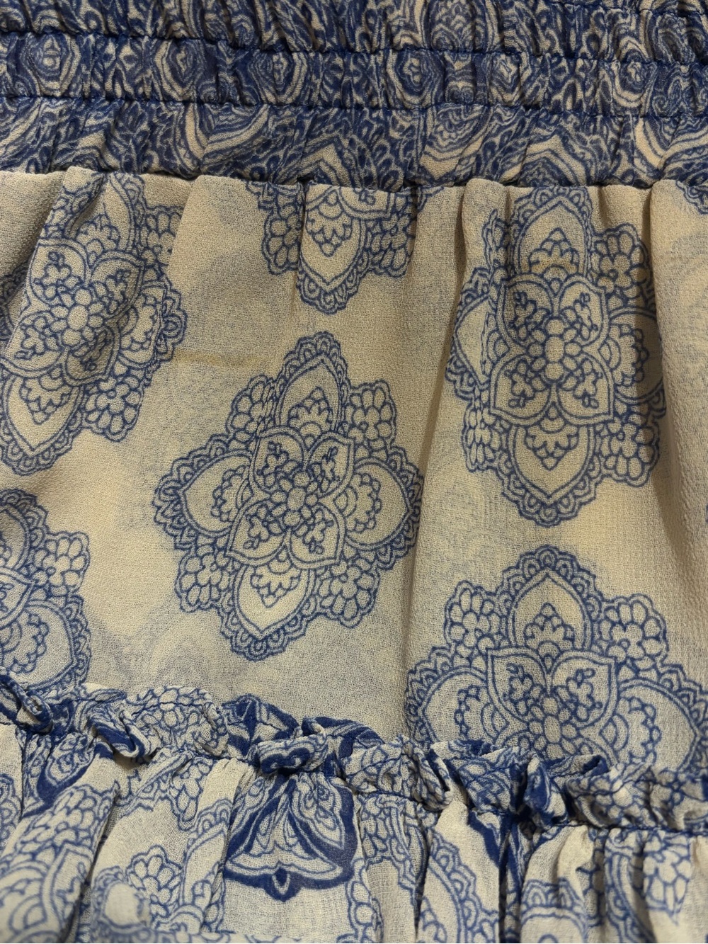 Misa Los Angeles Blue and Cream Tiered Ruffle Mini Skirt - Picture 4 of 4
